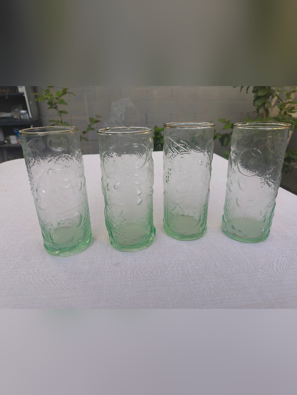 Set of 4 Vintage Libbey Orchard Fruit Green Tumblers